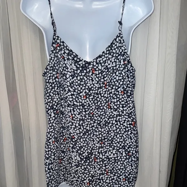 LOFT White and Blue Camisole Top with V-Neckline - Image 5