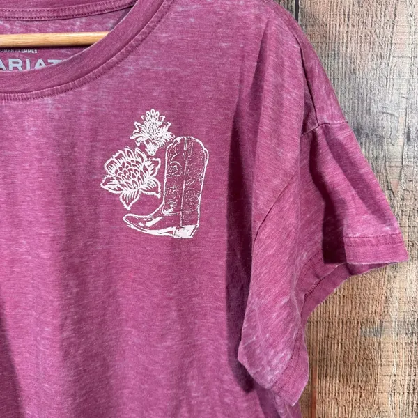 Ariat Boxy Crop Tee XL Western Graphic Pink Distressed Oversized Cowgirl Casual - Image 3