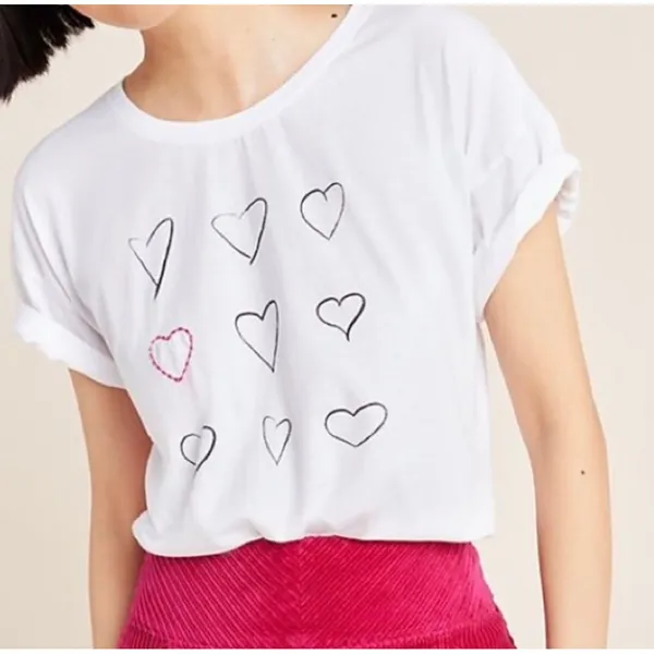 Anthropologie Kera Till Heart Embroidered Short Sleeve Oversized Tee White M - Image 2