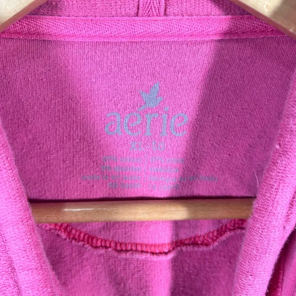 Aerie Pink Zip Up Hoodie Bird Logo Raw Hem Y2K Sweatshirt XL Casual - Image 6