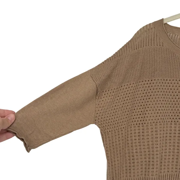 Anthropologie YOON Cotton Cashmere Open Knit Tunic Sweater S Beige Lagenlook - Image 3