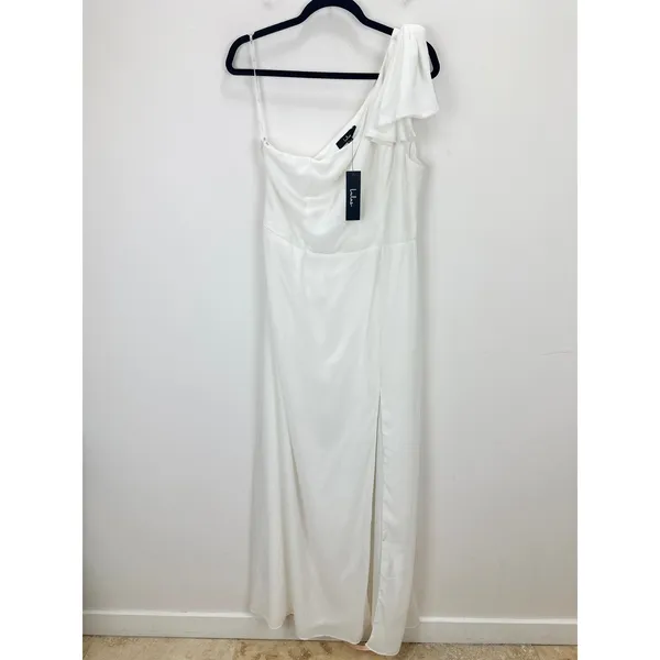 Lulus Simply Brilliant White One-Shoulder Bow Maxi Dress Formal Wedding XL NWT - Image 6