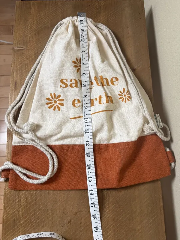 Save The Earth Organic Cotton Canvas Drawstring Backpack Brown - Image 5