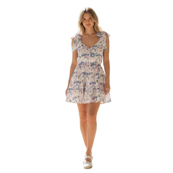 Simply Southern Bow Floral Mini Dress Tie‎ Shoulder Back Cutout Size Large - Image 10