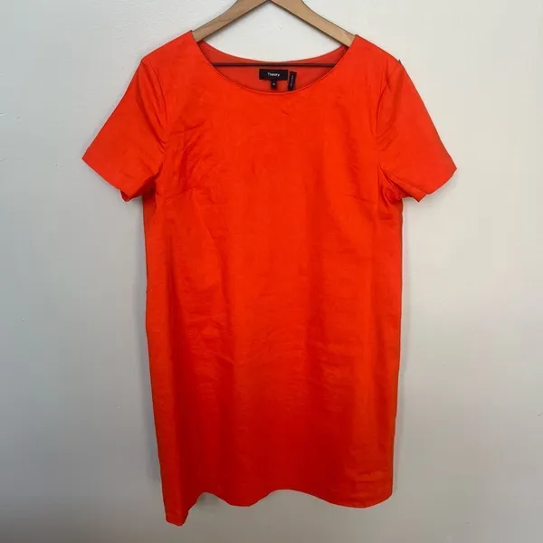Theory Panel Shift Good Linen Mini Dress in Crunch Size XL Orange Short Sleeve - Image 7