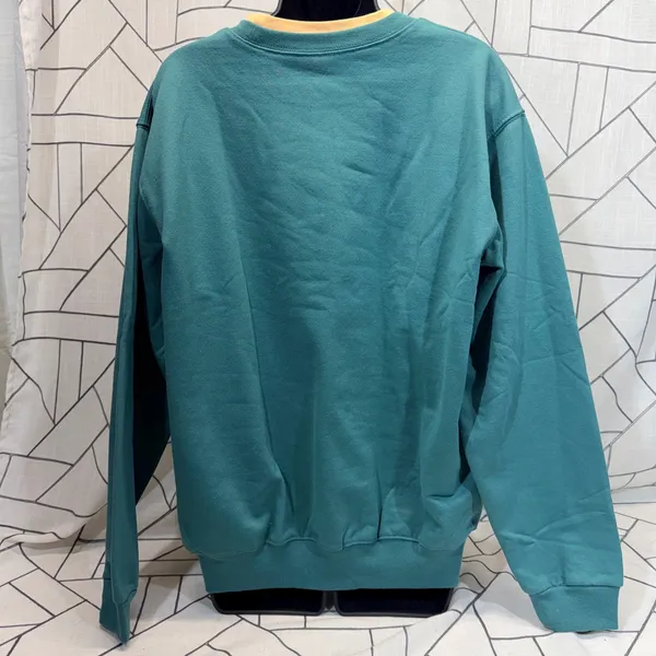 Country Store Sweatshirt Large Teal Green Autumn‎ Scarecrow Pumpkin Sunflower - Image 2