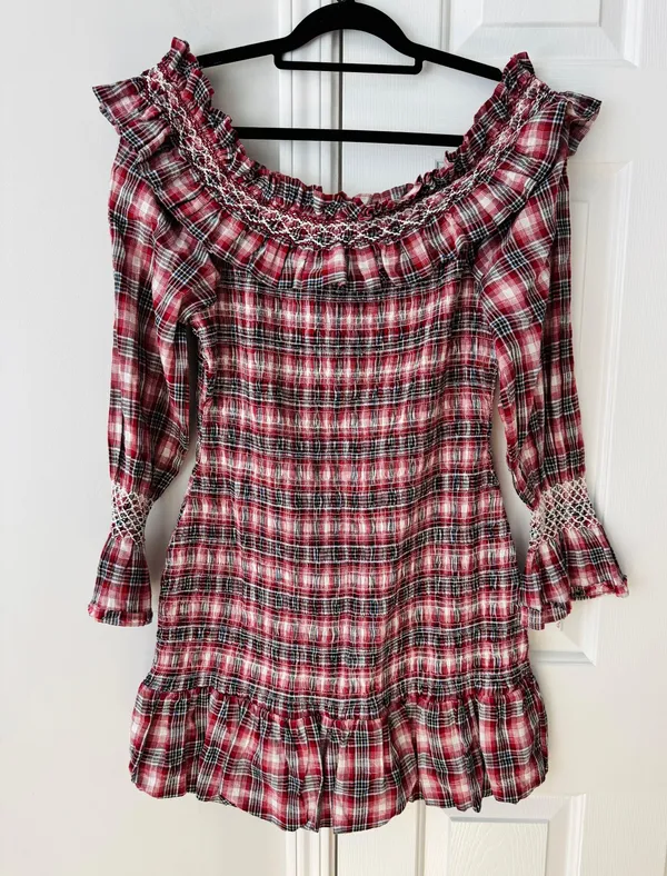 Pilcro Smocked Plaid Mini Dress, Size L - Image 14