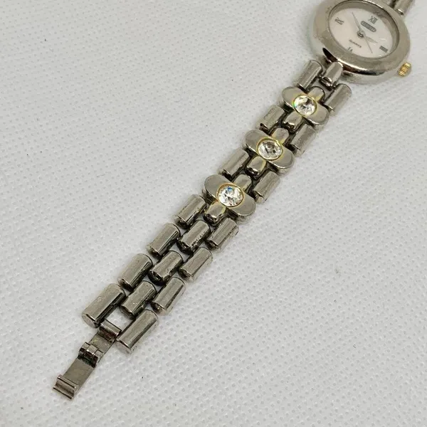 Vintage Regent watch women silver tone 24mm mop dial rhinestones size 7” running - Image 5