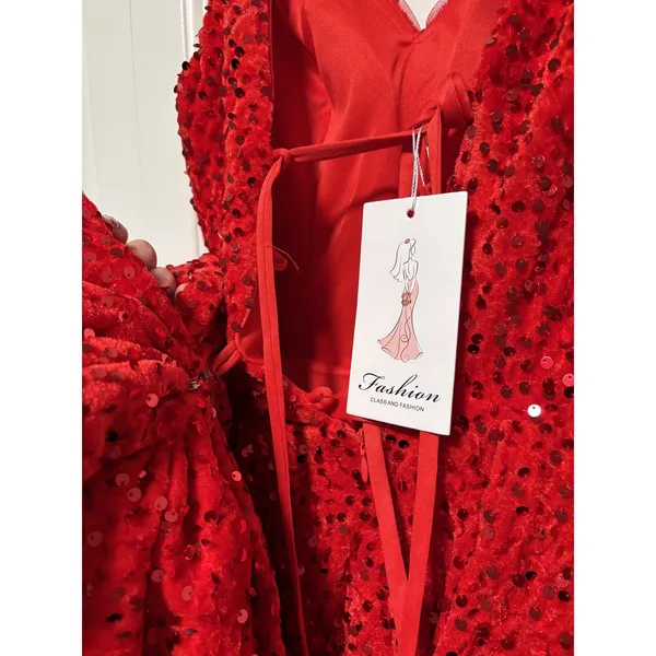Red Sequin Party Dress Size 2 with Bow Back - Image 9