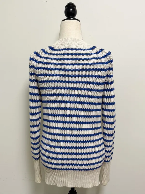 J Crew Cream Blue Purple Stripe Deep V Neck Snap Button Longer Sweater Cardigan - Image 5