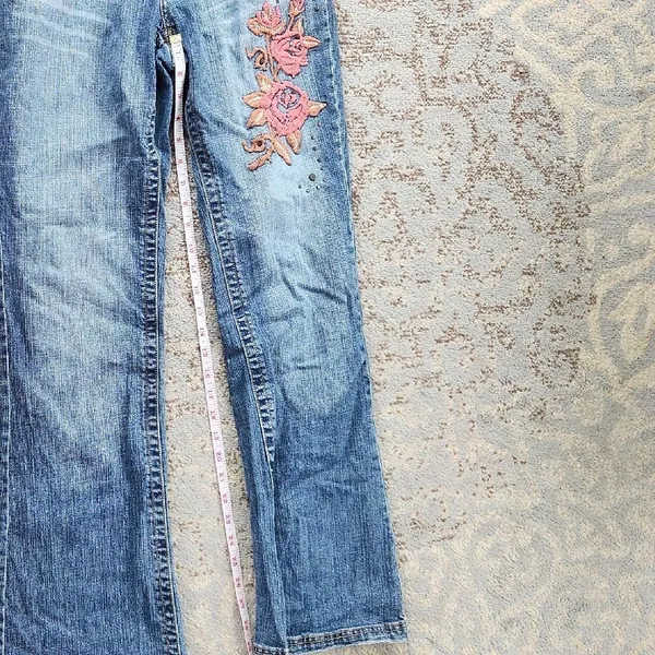 D Jeans Floral Embroidered Y2K Denim Jeans Blue Pink 30 - Image 5