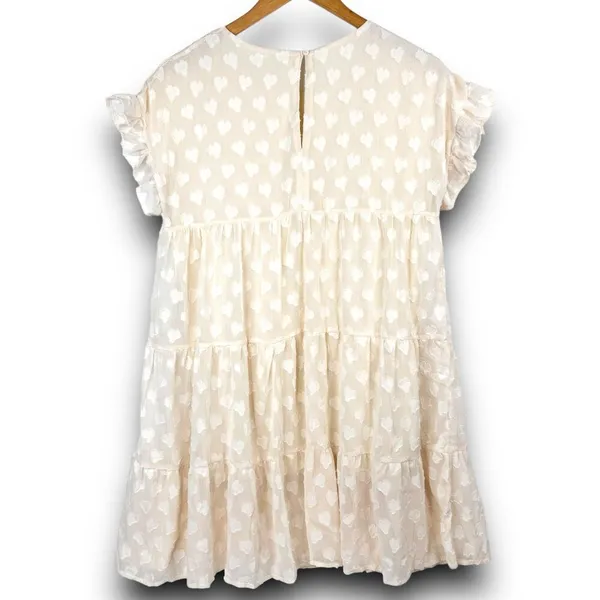 Aaron & Amber Casual Short Sleeve Ruffle Babydoll Dress Knee Length Cream Small - Image 6