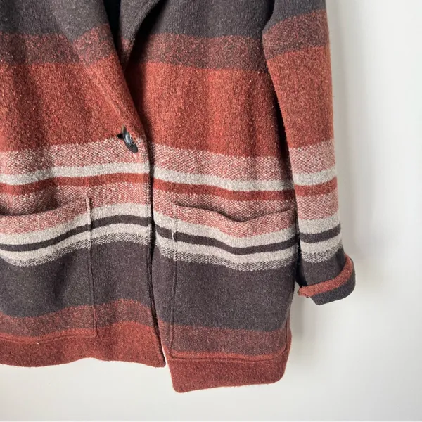 Free People Brown Striped Western Wool Blend Coat Size Small - Image 3