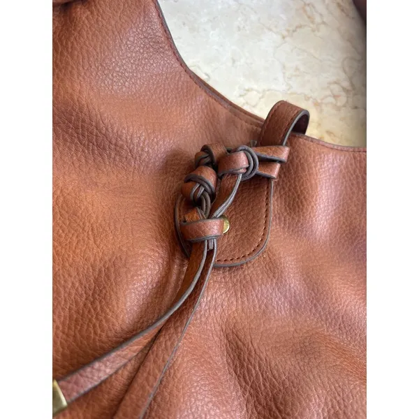 Brown Pebbled FAUX Leather Hobo Shoulder Bag With Dual Inside Pockets & Zipper - Image 9