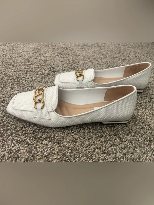 Women’s Franco Sarto Tiari Chain Square Toe Woven Loafer White Size 8 - Image 4