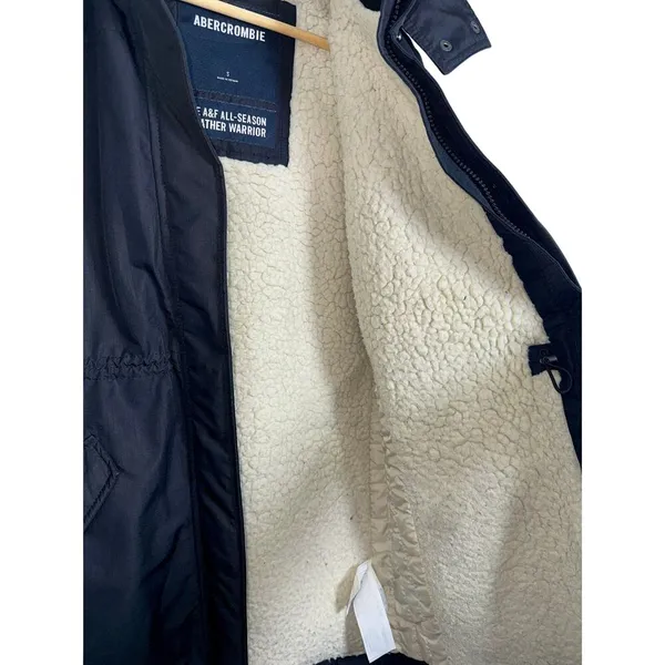 Abercrombie & Fitch Black Sherpa Lined Hooded Parka Jacket Utility Coat Size S - Image 10