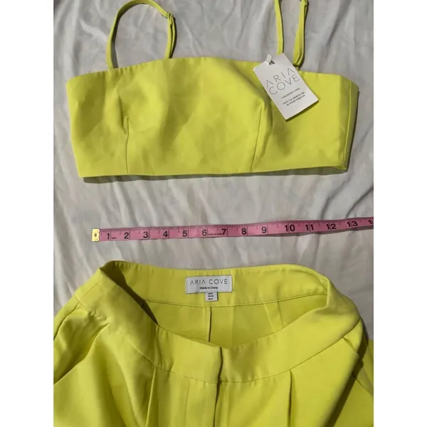 Aria Chartreuse Lime Two Piece Crop Top Wide Leg Pants Matching Set - Image 8
