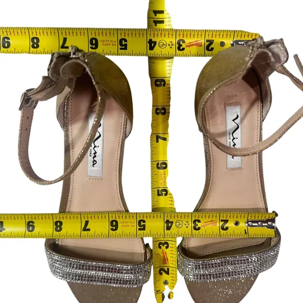 Nina New York Gold Sandals with Silver Glitter Rhinestone Ankle Strap Size 6M - Image 9