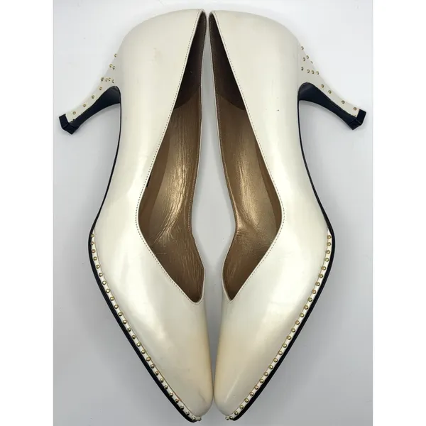 Stuart Weitzman Off White Leather Studded Pointed Toe Pumps Heels Size 7.5 - Image 4