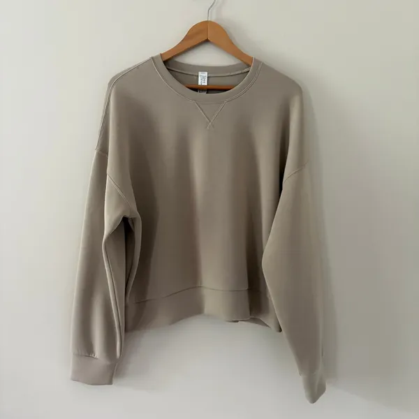 Spanx Sweatshirt AirEssentials XL Smoke Tan Crewneck Boxy Pullover - Image 8