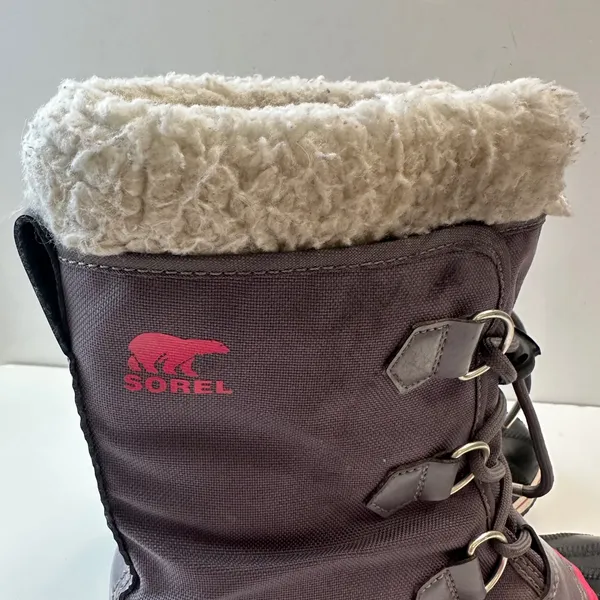Sorel Waterproof Winter‎ Snow Boots Faux Fur Trim Lace Up Gray Pink Women Size 5 - Image 4