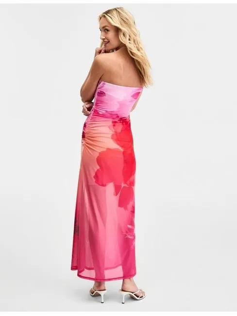 092- Bar III Floral-Print Mesh Strapless Midi Dress Size Large - Image 4