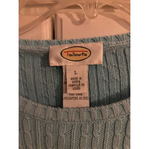 Talbots Womens Light Blue 100% Cotton Cable Knit Crew Neck Sweater‎ Size L - Image 3