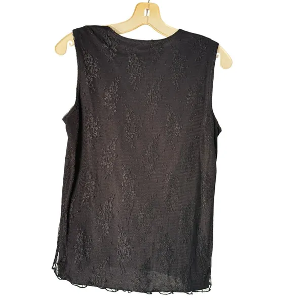 Vintage Susan Lawrence Black‎ Lace Overlay Tank Womens XL - Image 4