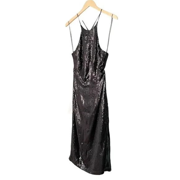 Bardot Easton Dress Size 6 Black Sequin Open Back Thigh Slit Midi Cocktail NWT - Image 10