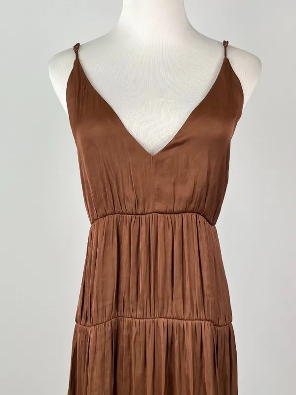 NWOT Farm Rio Ruffled Sleeveless V-Neck Midi Dress Brown Size L - Image 5