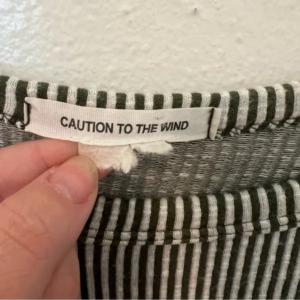 Caution to the Wind Women's Long Sleeve Top‎ Olive Green White Stripes Ribbed - Image 11