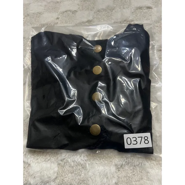 One Up Black Denim Halter Crop Top Womens Small Gold Button Y2K Festival 0378 - Image 4
