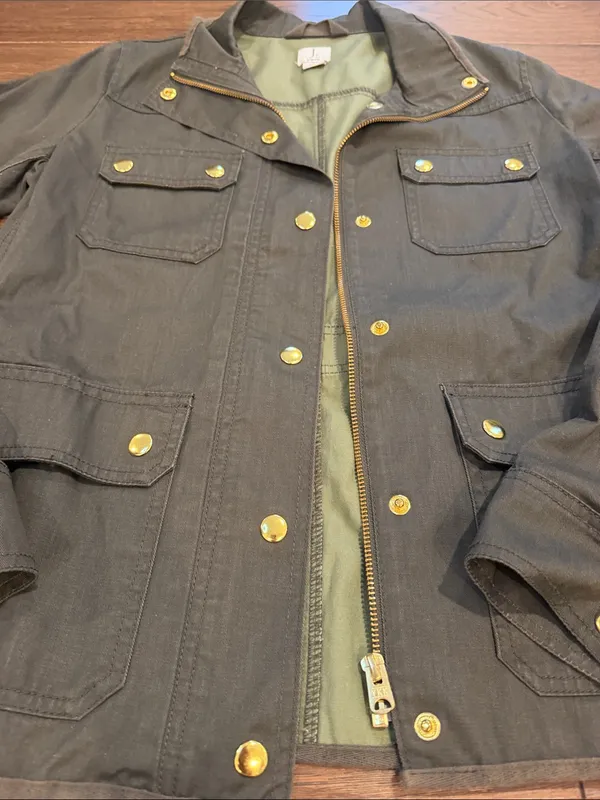 J. By J. Crew Green Military Jacket with Gold Accents Size Small - C54-040 - Image 3