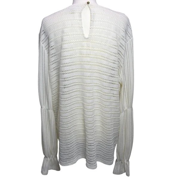Michael Kors Cream Open Knit Ruffle Cuff Sweater XL Off White Long Sleeve Top - Image 2