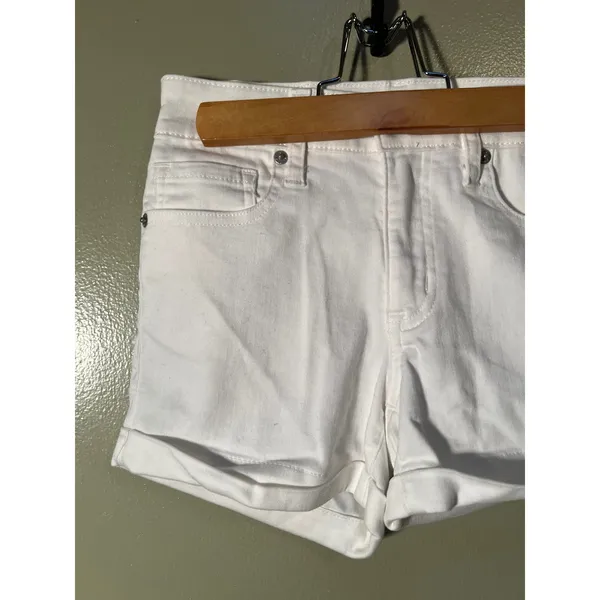 Aeropostale Womens Sz 00 High-Rise Denim Midi Shorts White Stretch Cotton Cuffed - Image 5