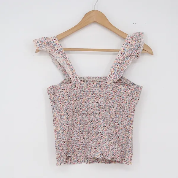 Old Navy Tank Top Women S Smocked Ruffle Strap Multicolor Floral Excellent - Image 5