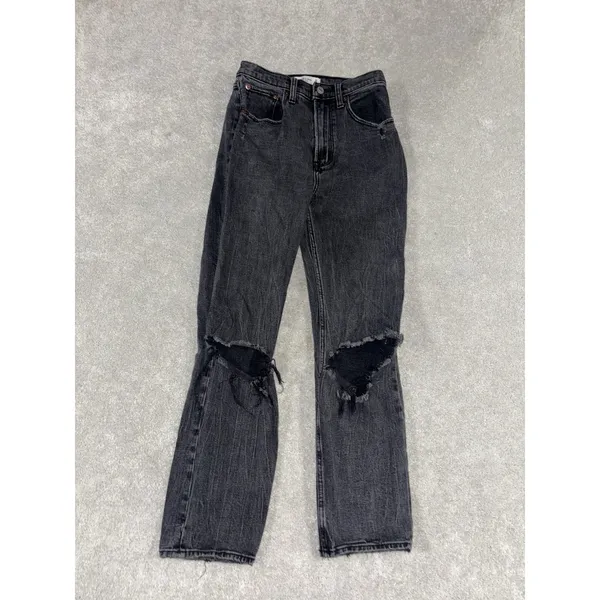Abercrombie Fitch Women Jeans Size‎ 26/2 R Black Ankle Straight Ultra High Rise - Image 2