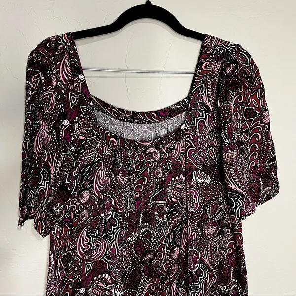 Maeve by Anthropologie Lisabetta Purple‎ Paisley Square Neck Petal Sleeves Dress - Image 3