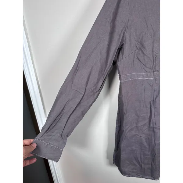 Boden Linen Tunic Shirt Women 12 Gray Floral Button Lagenlook Art Teacher Indie - Image 2