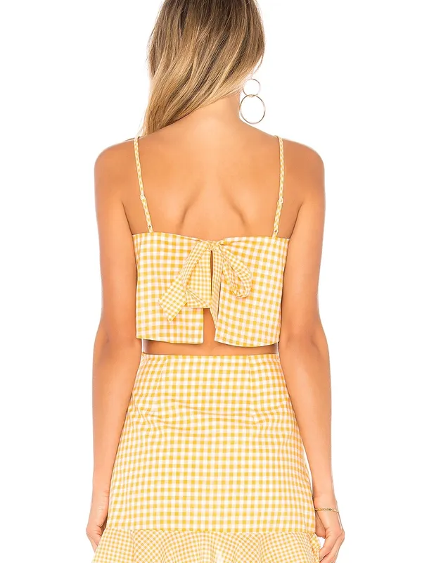 Lovers + Friends Bowie Top Tangerine Gingham Tie Back Crop XXS - Image 2