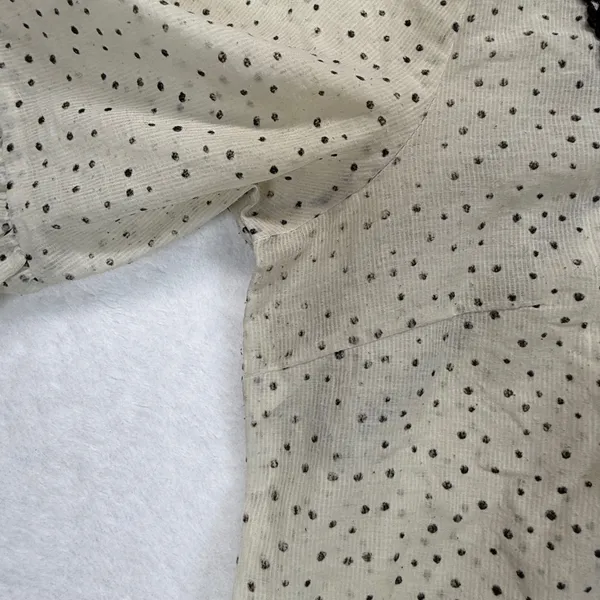 Free People Polka Dot Blouse Sheer Long Sleeve Top Black Trim‎ M READ - Image 2