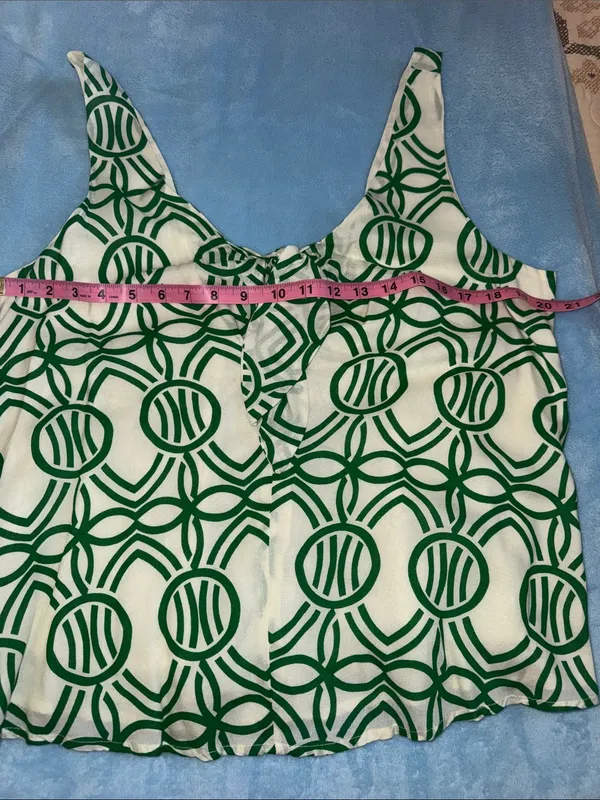 Maeve Sleeveless Green Geometric Tie-Front Tank Top - Image 6
