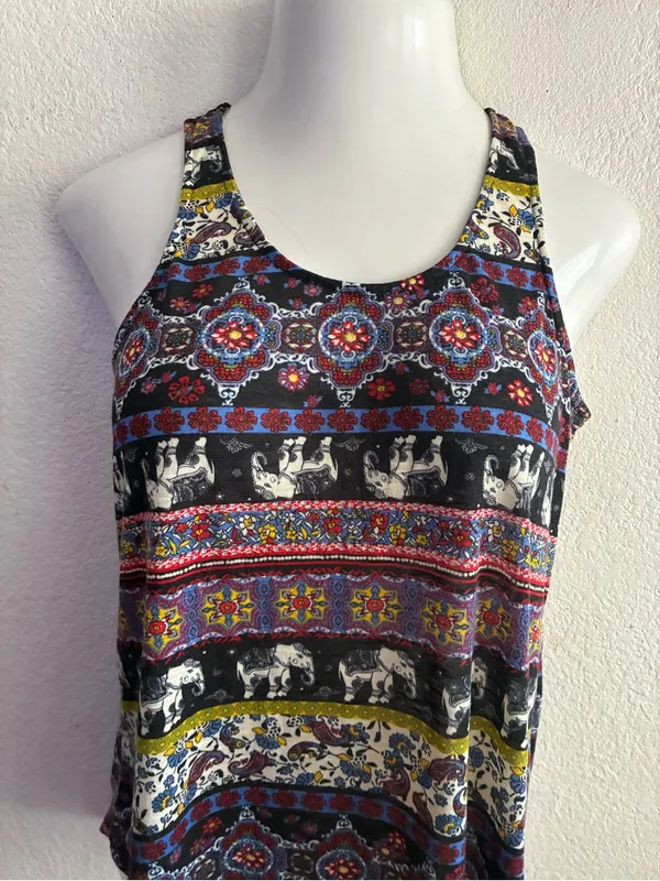 Self Esteem Bohemian Print Race Back Tank Multicolor L - Image 3