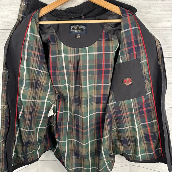 Pendleton Womens Small Flannel Plaid Lined Hooded Parka Barn Chore Coat Blue - Image 9