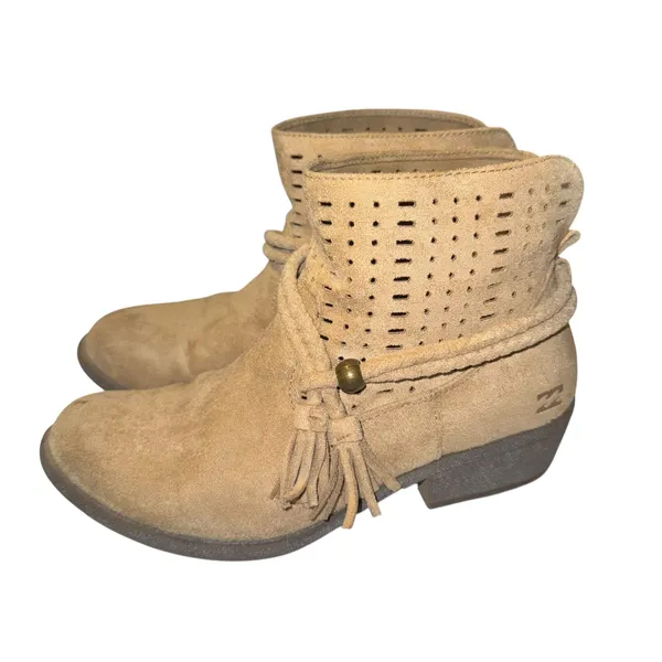 Billabong Womens Ankle Boots‎ Sz 8 Nico Dune Beige Braid Tassels Faux Suede Boho - Image 4