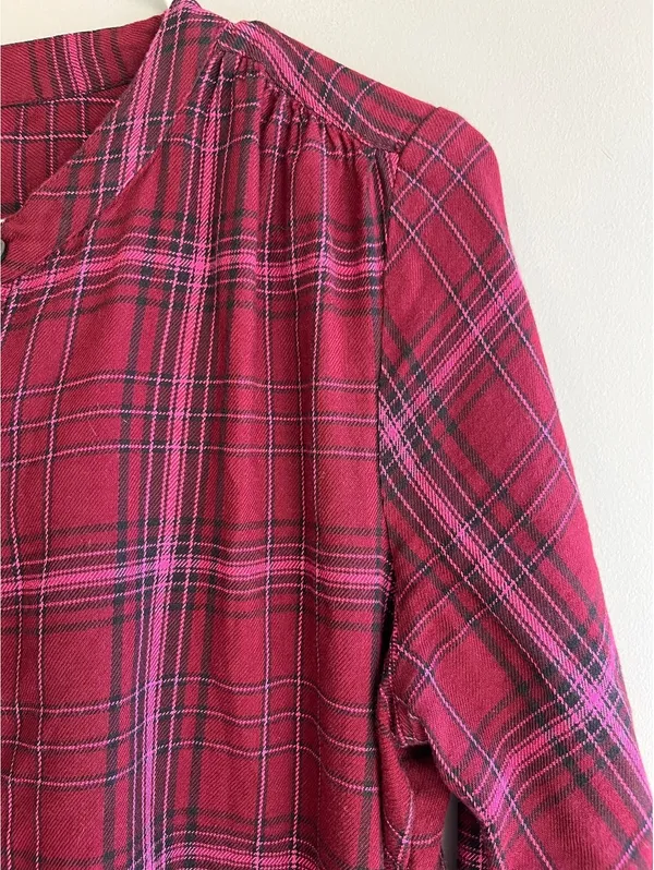 GAP Burgundy Plaid Flannel Long-Sleeve Shirt Dress Size M Fall - Image 5