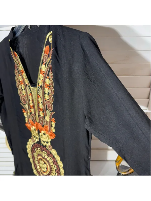 Vintage Kaftan dress black gold embroidery cotton hippie boho whimsigoth sz M L - Image 4