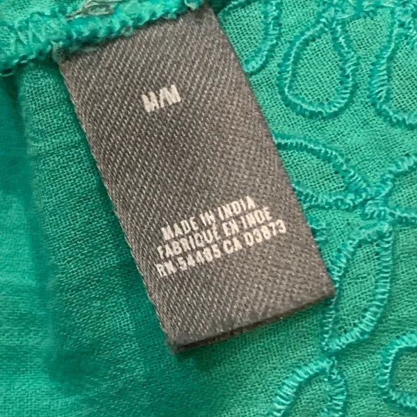 Aerie Medium Short-sleeved Scoop-neck Turquoise Blouse With Eyelet Embroidery. - Image 5