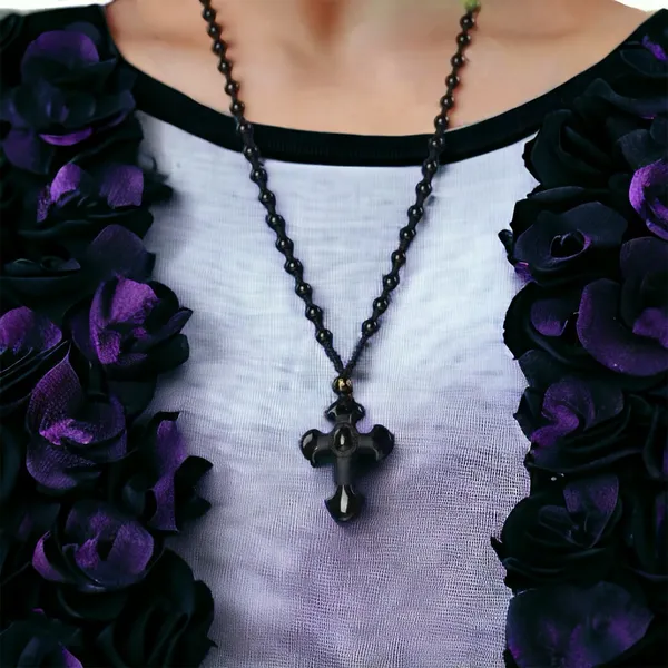 1pc Classic Religious Style Christian Cross Fashion Obsidian Pendant Necklace‎ - Image 4