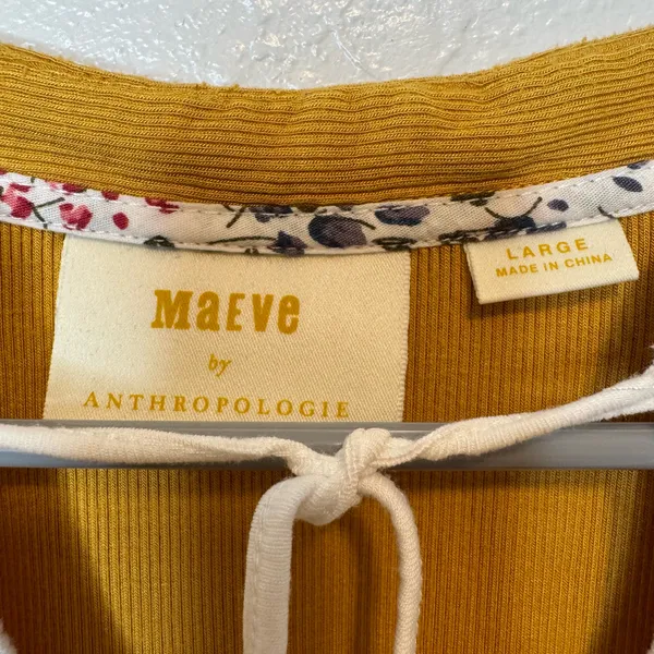 Maeve by Anthropologie What’s The Hap Golden Yellow Sweet Tie Neck Ribbed Tee L - Image 2